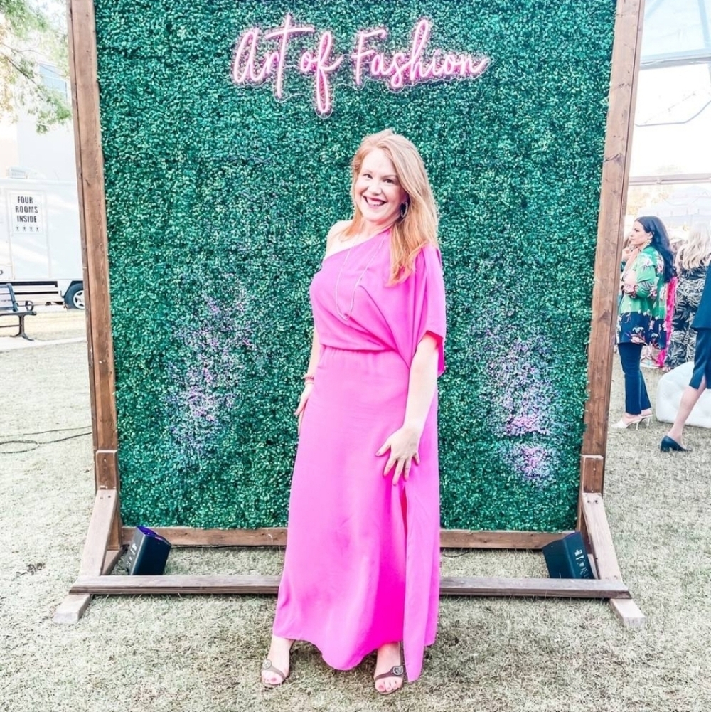 EESOME One Shoulder Fuchsia Maxi Dress Size M Pink Wedding Guest Party Dress